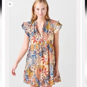Lavender Brown Floral Dress Size M Royal Gold Multi NWT